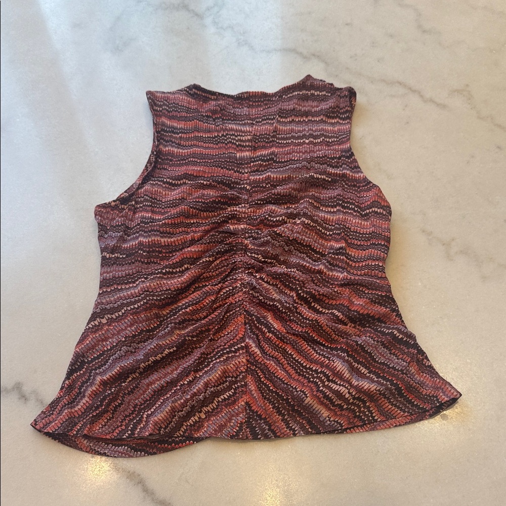 NWOT Ulla Johnson Allie Red and Pink Patterned ruched Tank Top - Picture 5 of 6